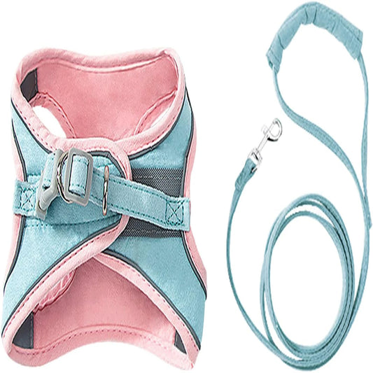 Adjustable and Stylish Secure Small Dogs and Cats Harness Vest and Leash Set for Outdoor Adventures with Reflective Stripes For