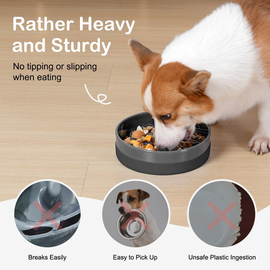Ceramic Slow Feeder Dog Bowls with Silicone Base, Slow Feeding Dog Bowl Small Medium Breed, Dog Food Bowls for Fast Eaters, Slow down Eating, Puzzle Dog Food Bowl, Maze Grey